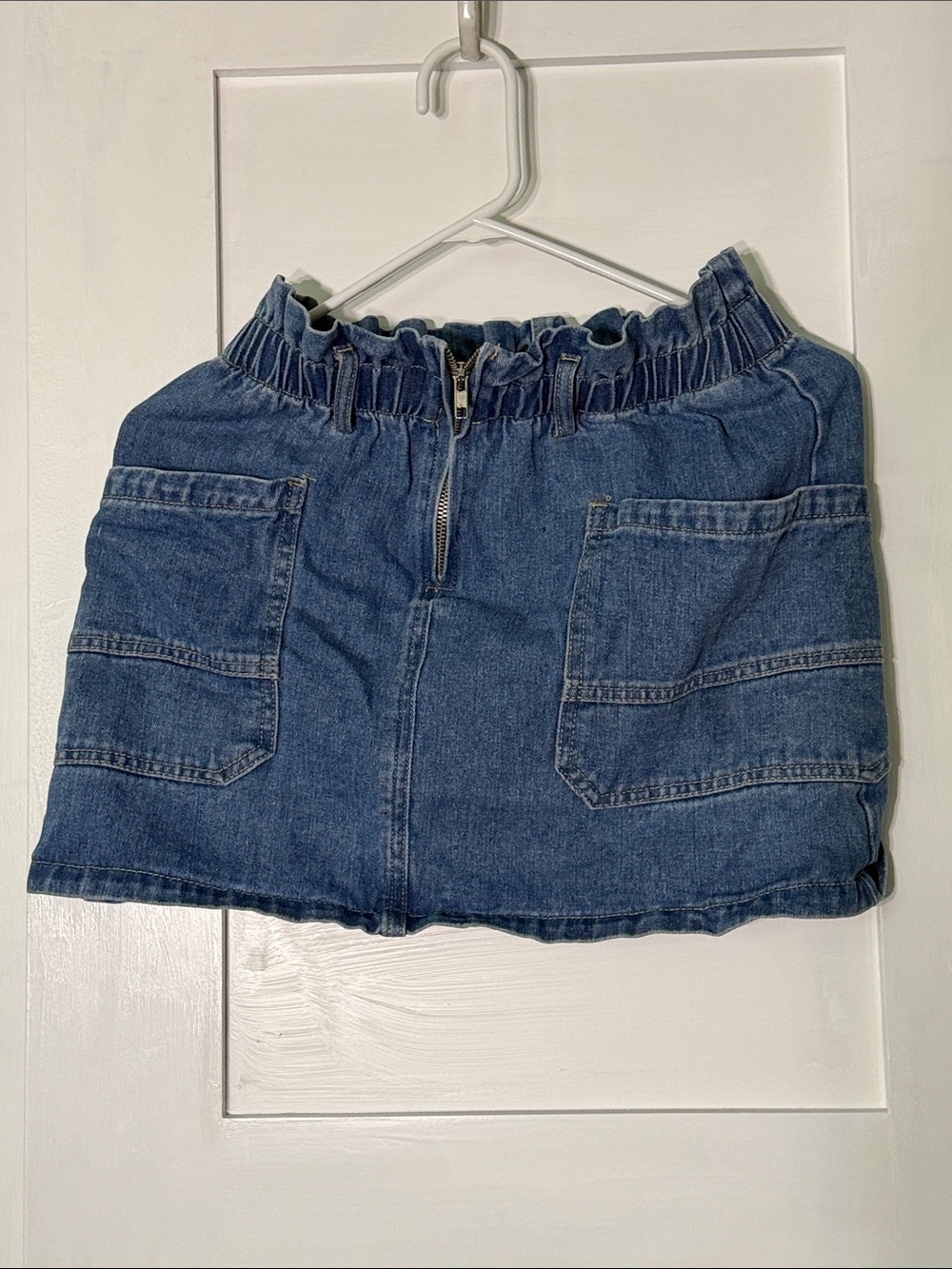 Cider Blue Denim Mini Skirt with Front Pockets